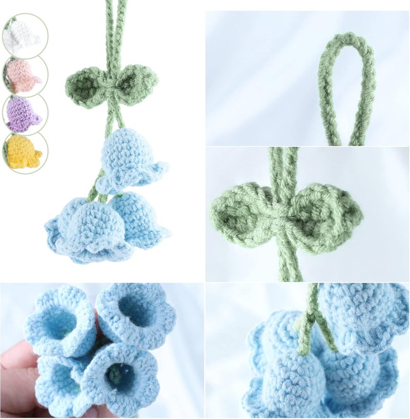 Decorbea Store Mirror Hanging Car Accessories Cute Little Lily of The Valley, Hand Knitted Crochet Flower Decor for Mirror, Rear View Mirrors,Key Chains (White) - Image 2